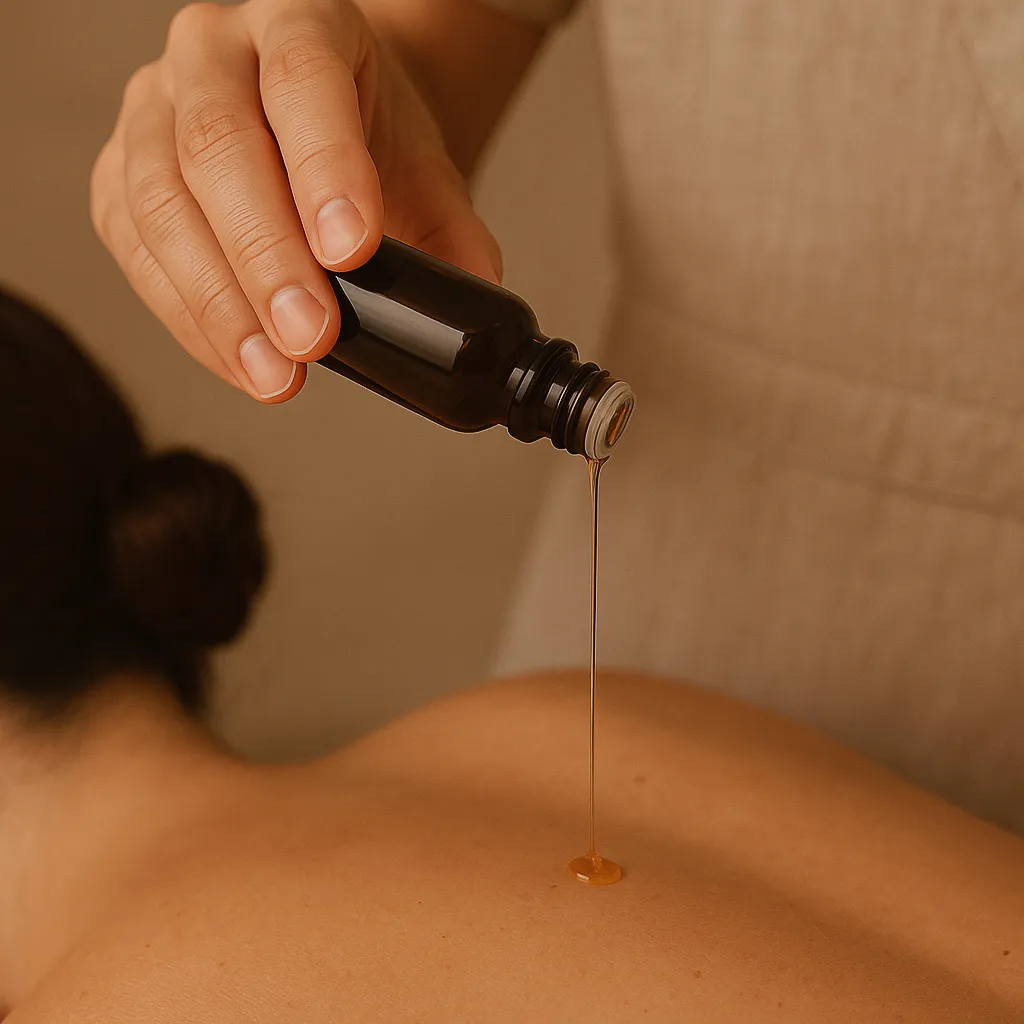 Essential oils and diffuser used in aromatherapy massage at Keblish Spa