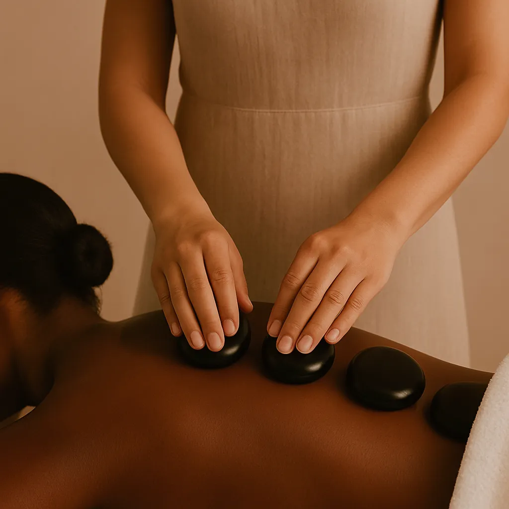 Heated stone massage easing deep muscle tension at Keblish Spa