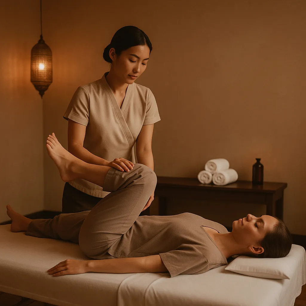 Thai yoga massage with assisted stretching and energy alignment