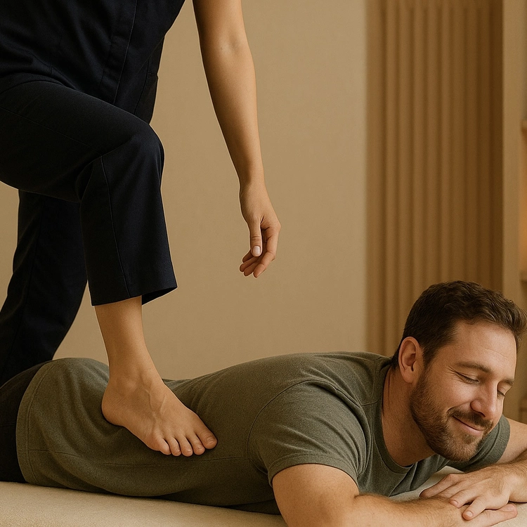 Table-style foot and body massage at Keblish Spa with warm stones for deep relaxation and tension relief