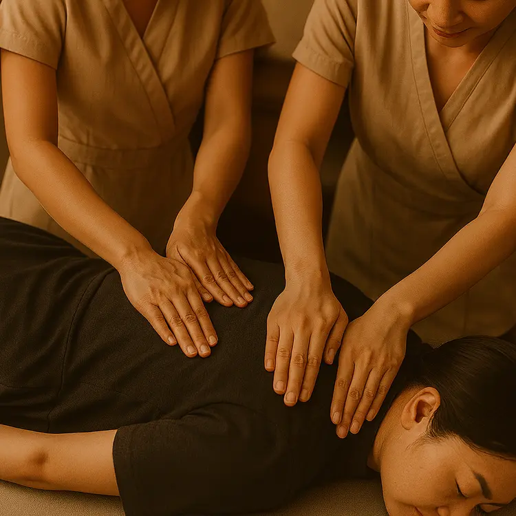 Table-style foot and body massage at Keblish Spa with warm stones for deep relaxation and tension relief