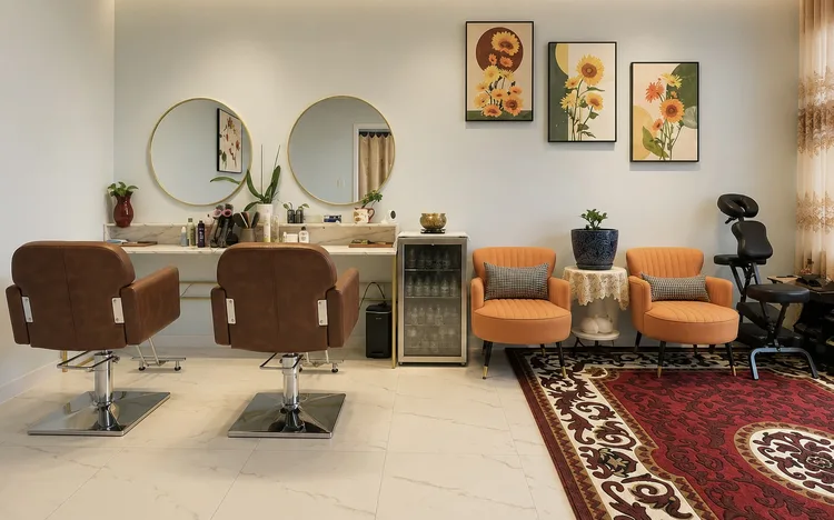 Reception lounge and hair styling area